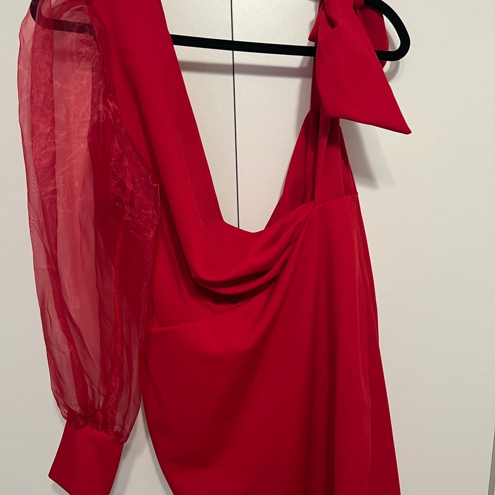 Boohoo Vibrant Red Dress with Sheer Detail